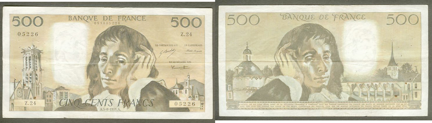 500 francs Pascal 05/08/71 VF
